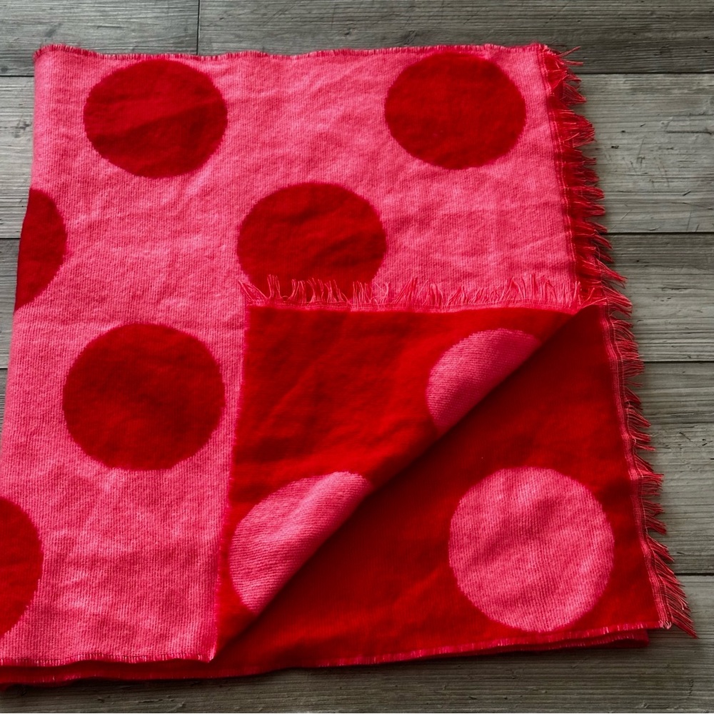GAP Vibrant Red And Pink Large Polka Dot Scarf Reversible